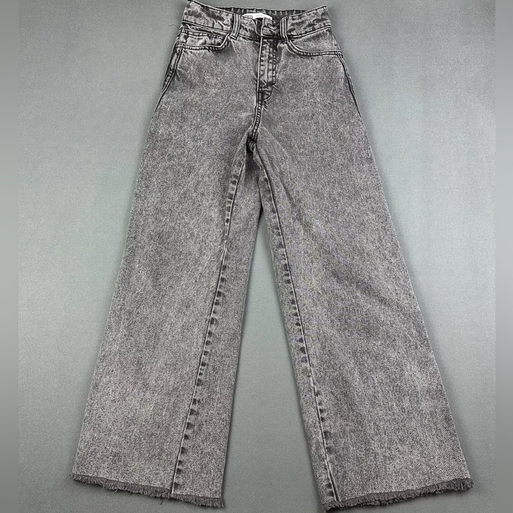Zara Wide Leg High Waist Jeans Charcoal Acid Wash Sz 2